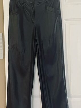 DKNY Black Wide-Leg Faux Leather Trousers